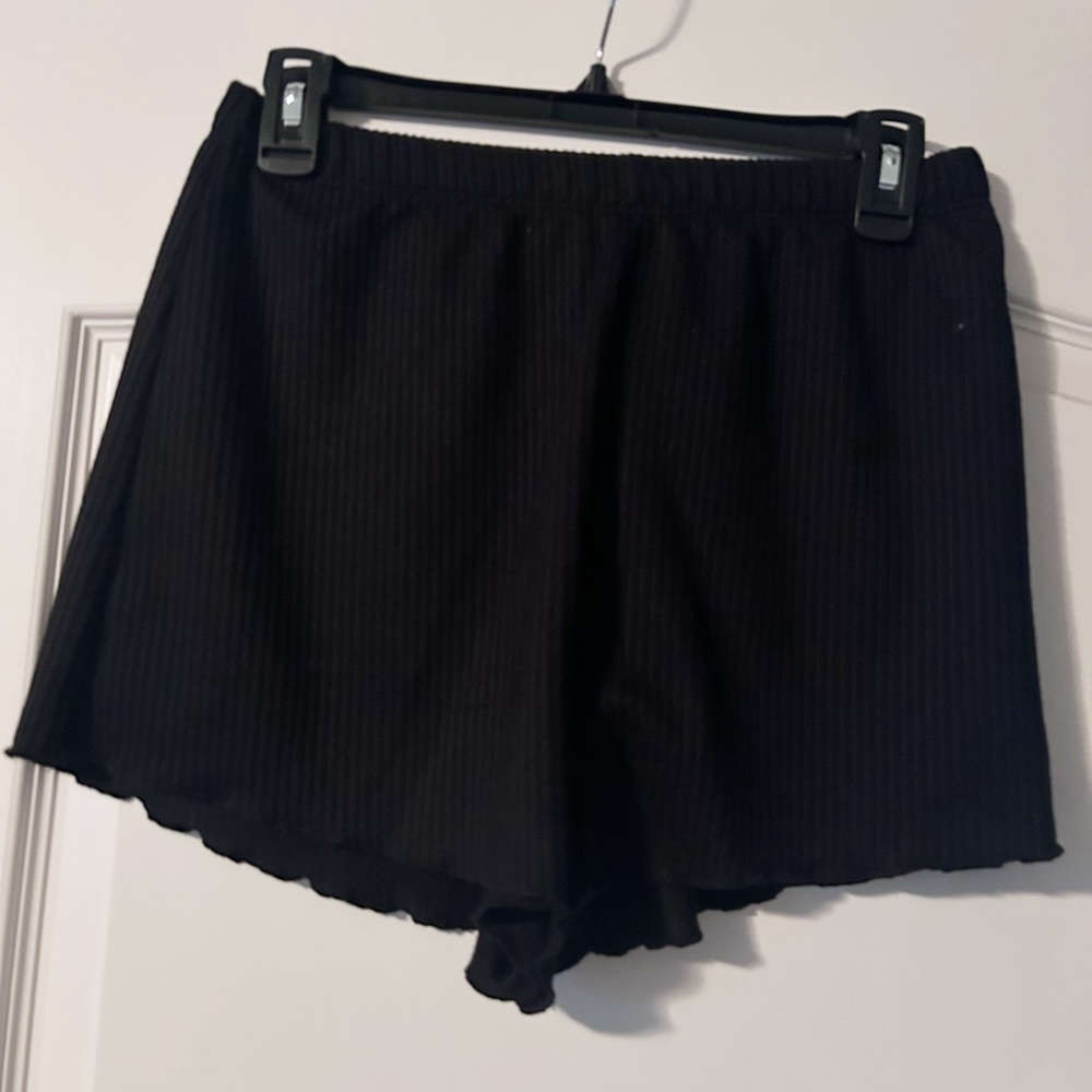 Lulu’s Let's Unwind Black Ribbed Knit Lounge Shorts